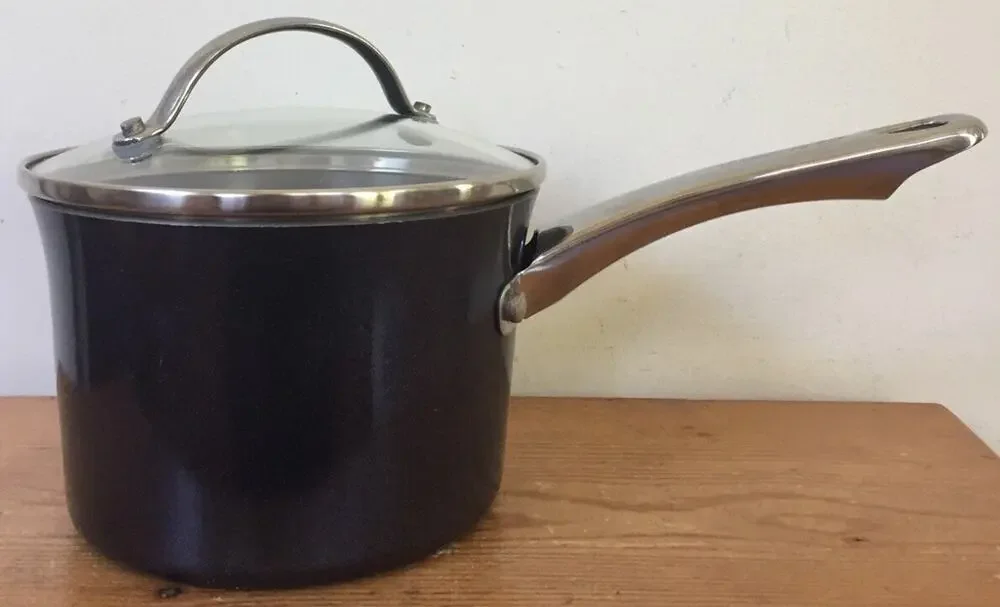 Farberware 2 qt Non-Stick Dark Blue Sparkle Stainless Handle Sauce Pot Glass Top